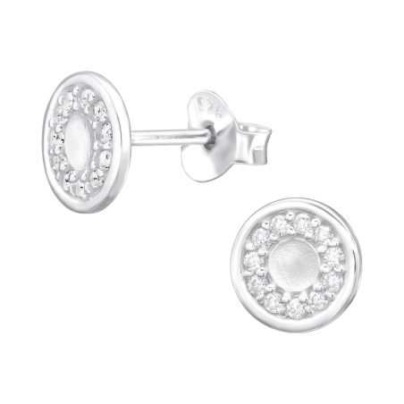 Round zirconia - 925 Sterling Silver Ear Studs With Zirconia Stones