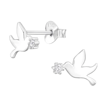 Peace dove with zirconia - 925 Sterling Silver Ear Studs With Zirconia Stones