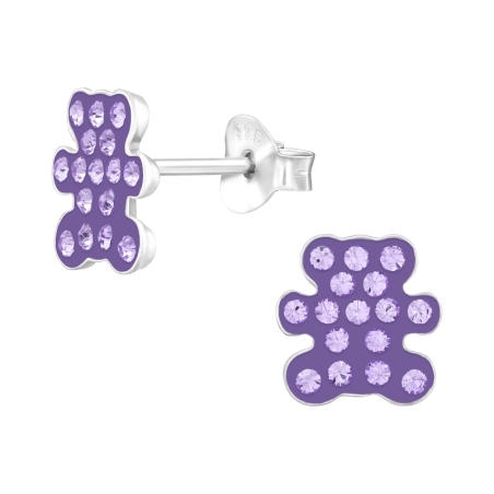 Bear silhouette - 925 Sterling Silver Ear Studs With Stones