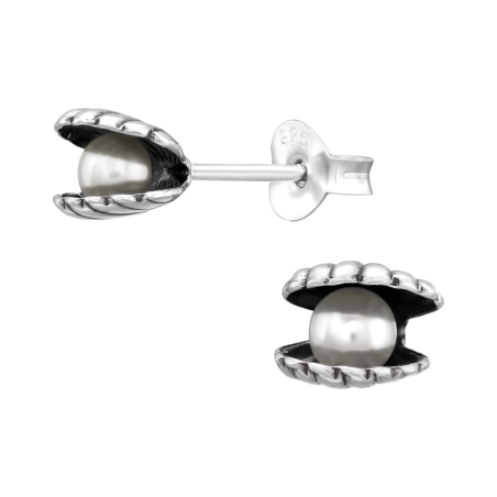 Open Shell with pearl inside - 925 Sterling Silver Ear Studs With Pearls