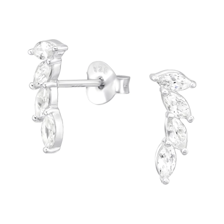 Leaves - 925 Sterling Silver Ear Studs With Zirconia Stones