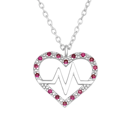 Heart pulse - 925 Sterling Silver Necklace With Stones