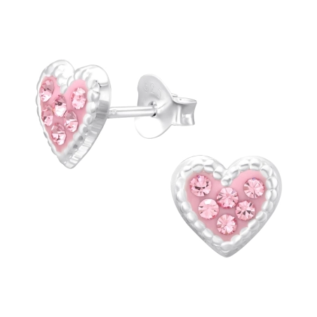 Heart with crystals - 925 Sterling Silver Ear Studs With Stones