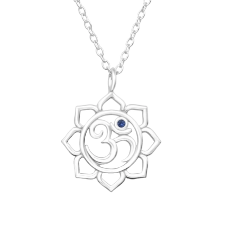 Om Symbol with zirconia - 925 Sterling Silver Necklace With Stones
