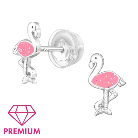 Flamingo with glitter - Premium* - 925 Sterling Silver Ear Studs With Enamel Colors