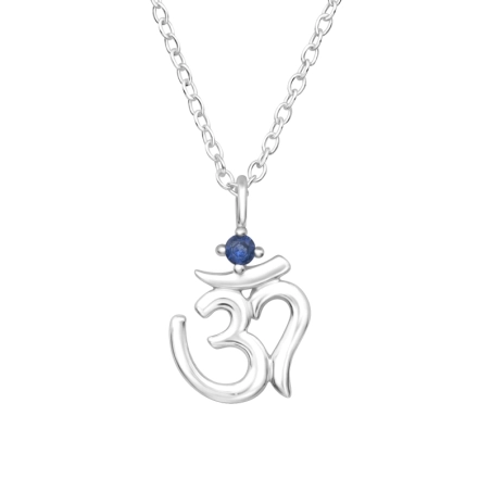 Om Symbol - 925 Sterling Silver Necklace With Stones