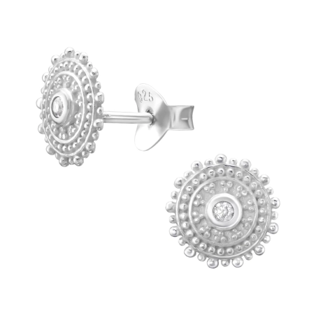 Zirconia dotted stud - 925 Sterling Silver Ear Studs With Zirconia Stones