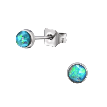 Round 5mm Ear Studs With Synthetic Opal Steel Ear Studs Jewellery | All4silver