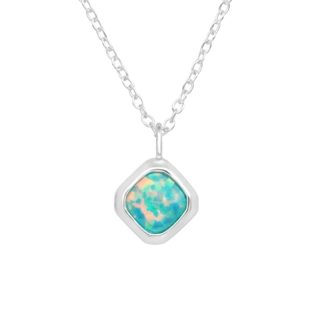 Square shaped Opal - 925 Sterling Silver Necklace With Stones