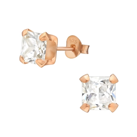 Square 6mm Zirconia - 925 Sterling Silver Basic Ear Studs