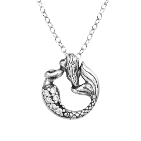 Mermaid symbole vintage - 925 Sterling Silver Necklace With Stones