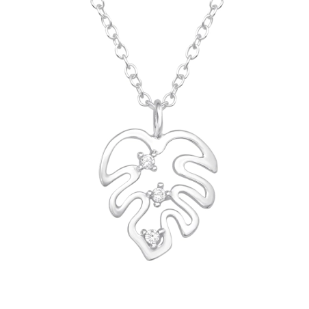 Leaf from a Monster plant - 925 Sterling Silver Necklace With Stones