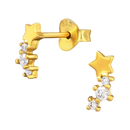 Golden Shooting Star - 925 Sterling Silver Ear Studs With Zirconia Stones