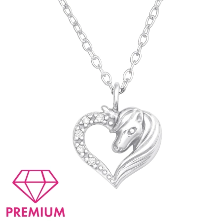 Unicorn In Heart - Premium* - 925 Sterling Silver Necklaces With Silver Chains