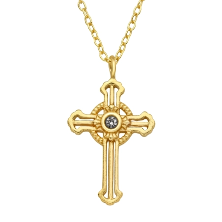 Golden Cross with Black diamond crystal - 925 Sterling Silver Necklace With Stones