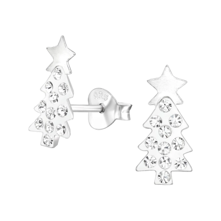 Crystal Christmas Tree - 925 Sterling Silver Ear Studs With Stones