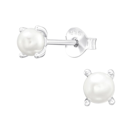4mm Pearl - 925 Sterling Silver Ear Studs With Pearls