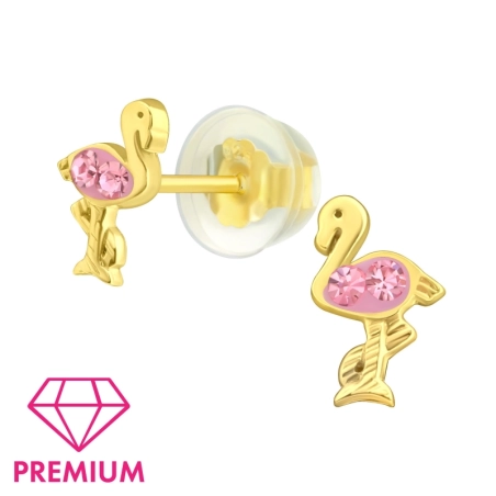 Golden flamingo - Premium* - 925 Sterling Silver Ear Studs With Stones