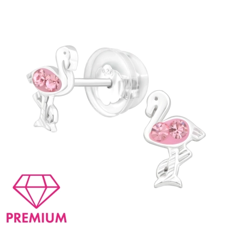 Pink Flamingo - Premium* - 925 Sterling Silver Ear Studs With Stones