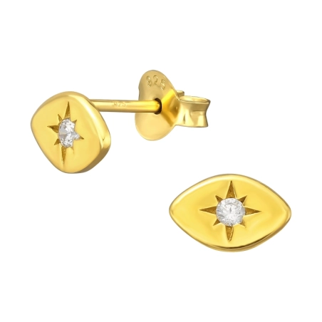Gold plated Star - 925 Sterling Silver Ear Studs With Zirconia Stones