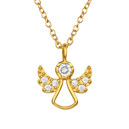 Golden Angel Wing - 925 Sterling Silver Necklace With Stones