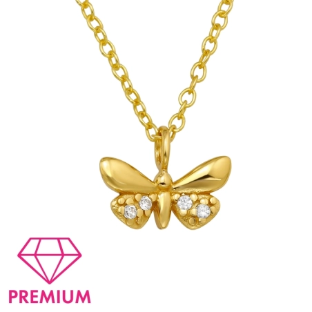 Golden Butterfly with zirconia - Premium* - 925 Sterling Silver Necklaces With Silver Chains