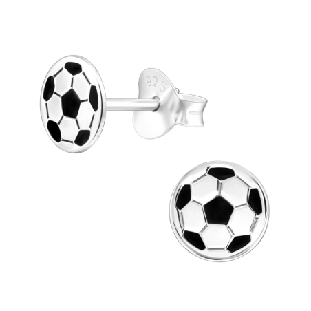 Football perfect laser Cut - 925 Sterling Silver Ear Studs With Enamel Colors