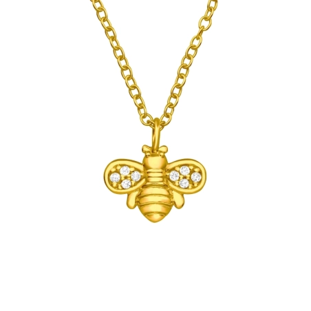 Golden Bee sparkling zirconia wings - 925 Sterling Silver Necklace With Stones