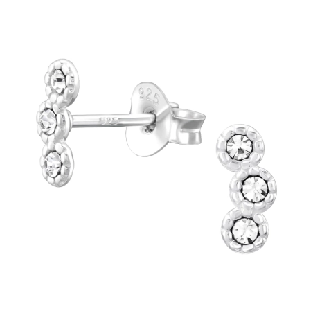 Geometric 3 crystals - 925 Sterling Silver Ear Studs With Crystal Stones
