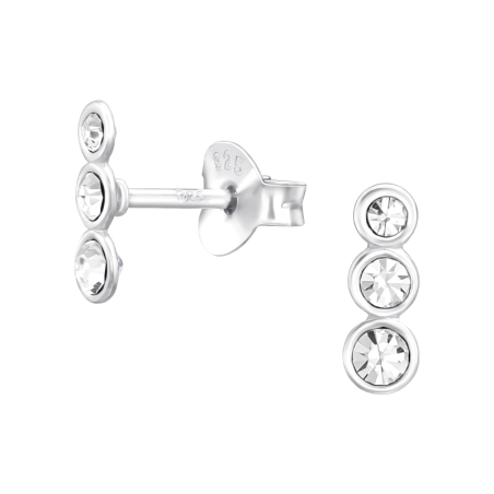 Three vertical crystals aligned - 925 Sterling Silver Ear Studs With Crystal Stones