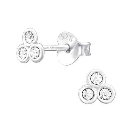 Geometric - 925 Sterling Silver Ear Studs with Crystal stones