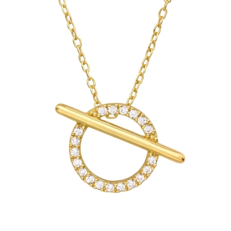 Golden Circle with bar - 925 Sterling Silver Necklace With Stones