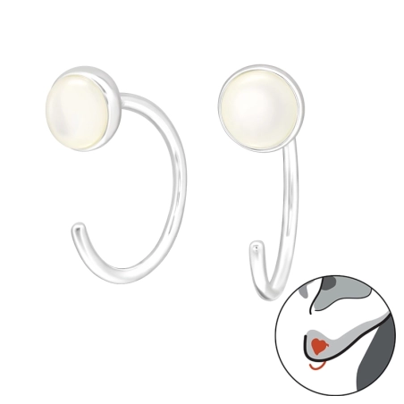 Round shell - 925 Sterling Silver Earrings With Semi-Precious Stones & Opal