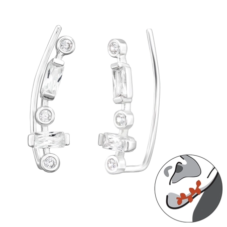 Rectangle and round shape in line - 925 Sterling Silver Ear Cuffs And Ear Pins