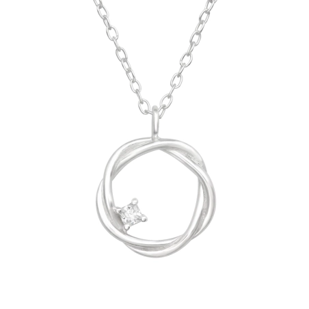 Double Circle with zirconia - 925 Sterling Silver Necklace With Stones
