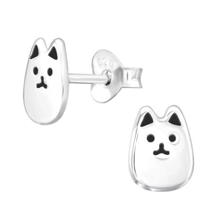 Cat - 925 Sterling Silver Ear studs with enamel colors