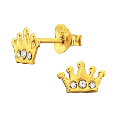 Golden queen Crown - 925 Sterling Silver Ear Studs With Stones