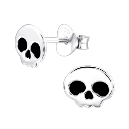 Scary skull - 925 Sterling Silver Ear Studs With Enamel Colors