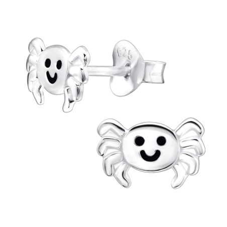 Smiling Crab - 925 Sterling Silver Ear Studs With Enamel Colors