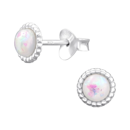 4mm round Opal - 925 Sterling Silver Ear Studs With Semi-Precious Stones