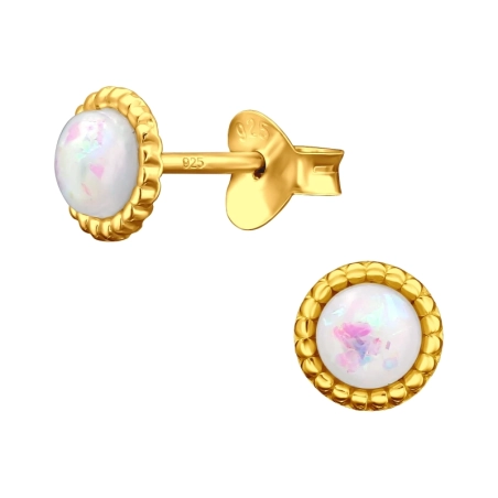 4mm golden Round Opal stud - 925 Sterling Silver Ear Studs With Semi-Precious Stones