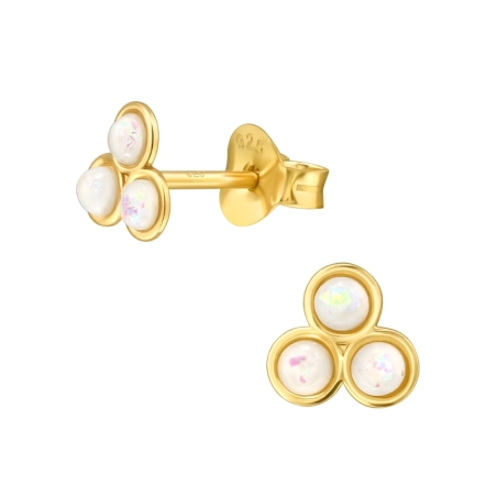 Golden tripple opal - 925 Sterling Silver Ear Studs With Semi-Precious Stones