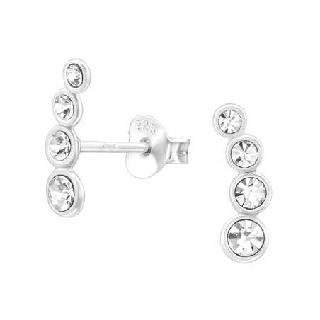 Geometric - 925 Sterling Silver Ear Studs with Crystal stones