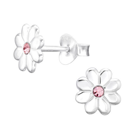 Flower - 925 Sterling Silver Ear Studs with Crystal stones