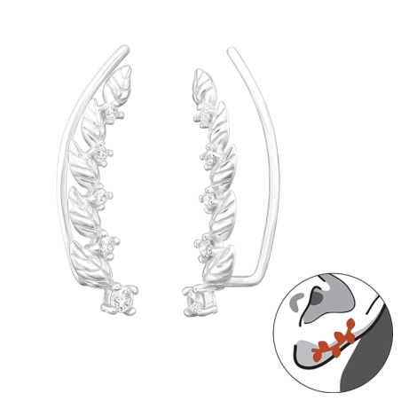 Leaf - 925 Sterling Silver Ear Cuffs and Ear pins