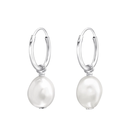 Oval pearl 8mm Ear Hoops Jewellery | All4silver