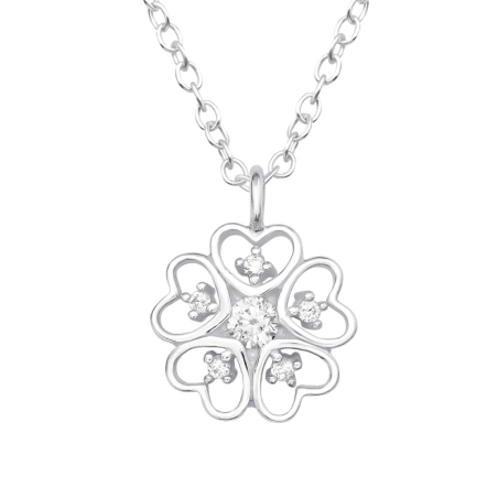 Heart Clover - 925 Sterling Silver Necklace with stones
