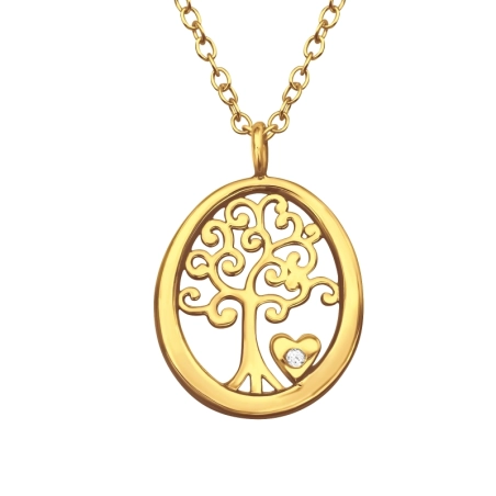 Tree Of Life with little heart - 925 Sterling Silver Necklace With Stones