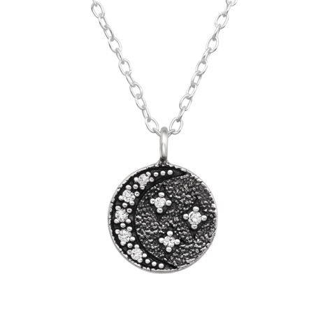 Moon And Star - 925 Sterling Silver Necklace with stones