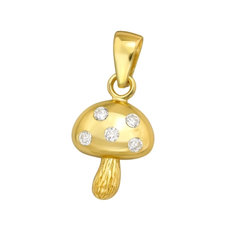 Golden Mushroom with Zirconia - 925 Sterling Silver Pendants With Zirconia Stones